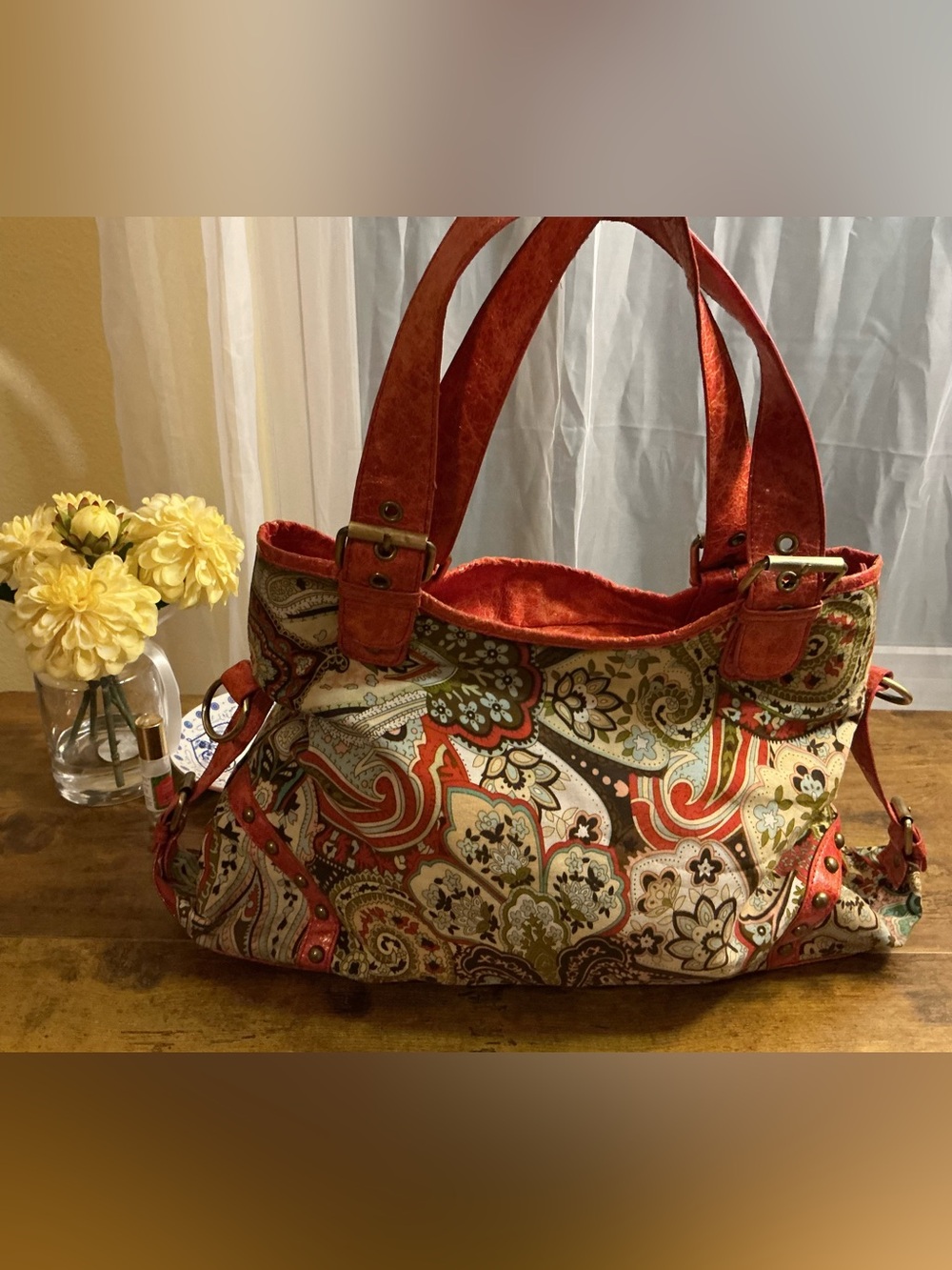 Orange Paisley Tote Handbag
